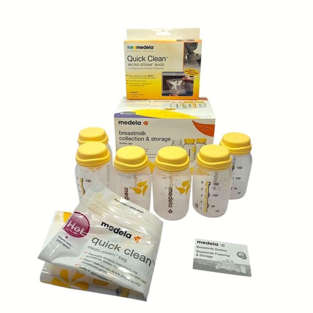 NWT Medela 6pk 5oz Breastmilk Storage Bottles + Micro-Steam Bags